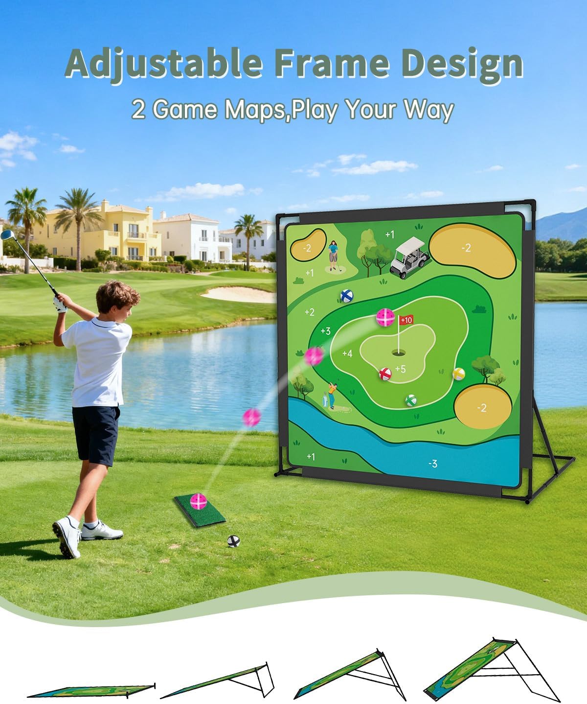 Golf Chipping Game with 6 Large + 30 Small Sticky Balls, Large Dual-Sided Sticky Golf Pro Battle Mat, Portable Practice Game for Dads and Junior Golfers - Indoor and Outdoor (No Club)