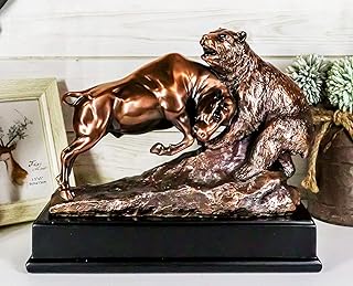 Ebros Gift Wall Street Stock Market Charging Bull Goring Bear Statue Bronze Electroplated Figurine with Base Ideal for Investors Money Managers Nature Wildlife Lovers