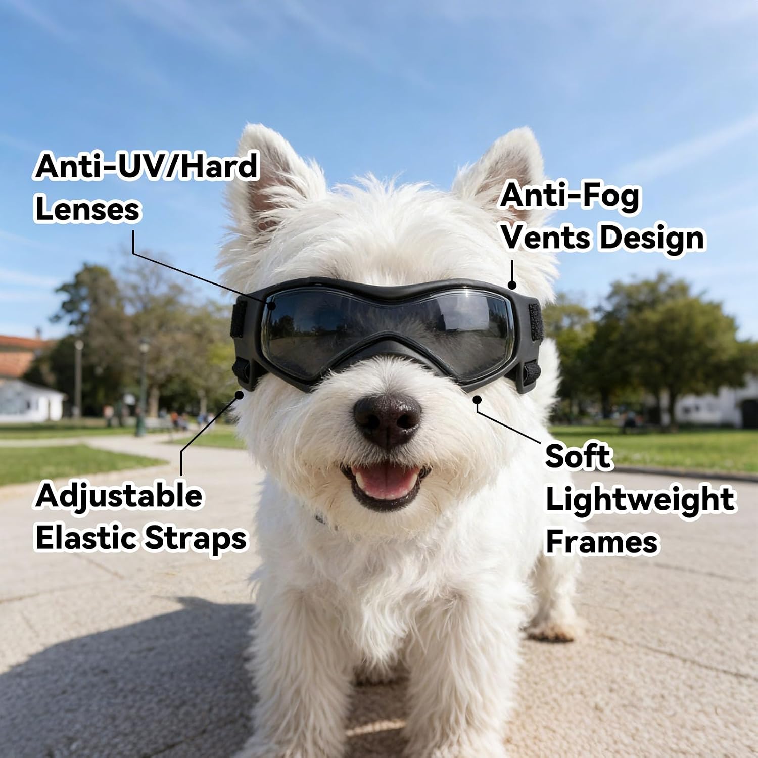 Dog Goggles Medium Breed, Small Dog Sunglasses Anti-UV Goggles for Pet Eyes Protection, Adjustable Straps, Black M