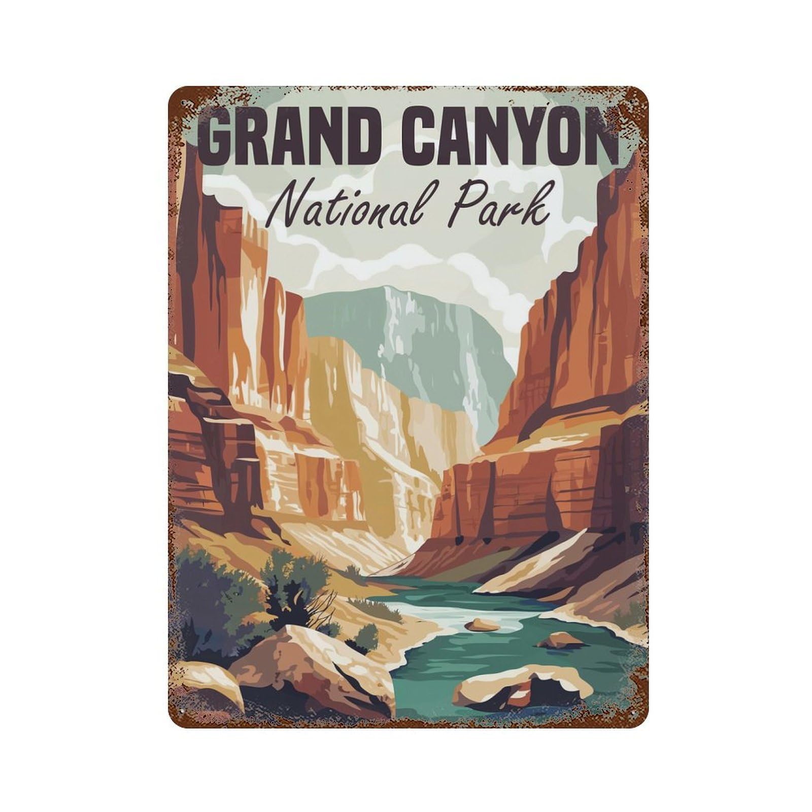 Garage Style Grand Canyon National Park Aged Metal Wall Plaque 15.7"x11.8", Decorative Metal Wall Art for Bar And Workshop