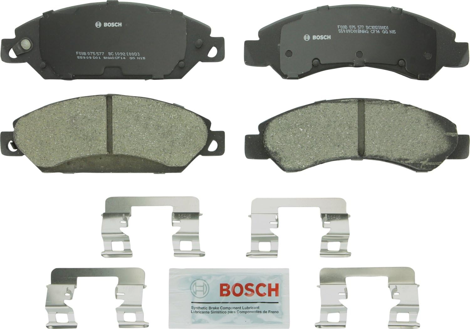 BOSCH BC1092 QuietCast Premium Ceramic Disc Brake Pad Set - Compatible with Select Cadillac Escalade; Chevrolet Avalanche, Silverado 1500, Suburban, Tahoe; GMC Sierra, Yukon, XL + More; FRONT
