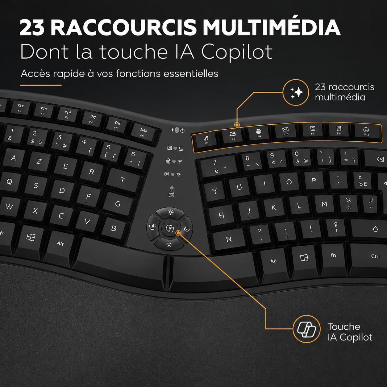 Mobility Lab Ergo C30W Combo Clavier + Souris Sans Fil Ergonomique - Inclinaison Ajustable, DPI Réglables - Repose-Poignets Mémoire de Forme - AZERTY - Bureau, Maison, Gaming, Sans Câbles