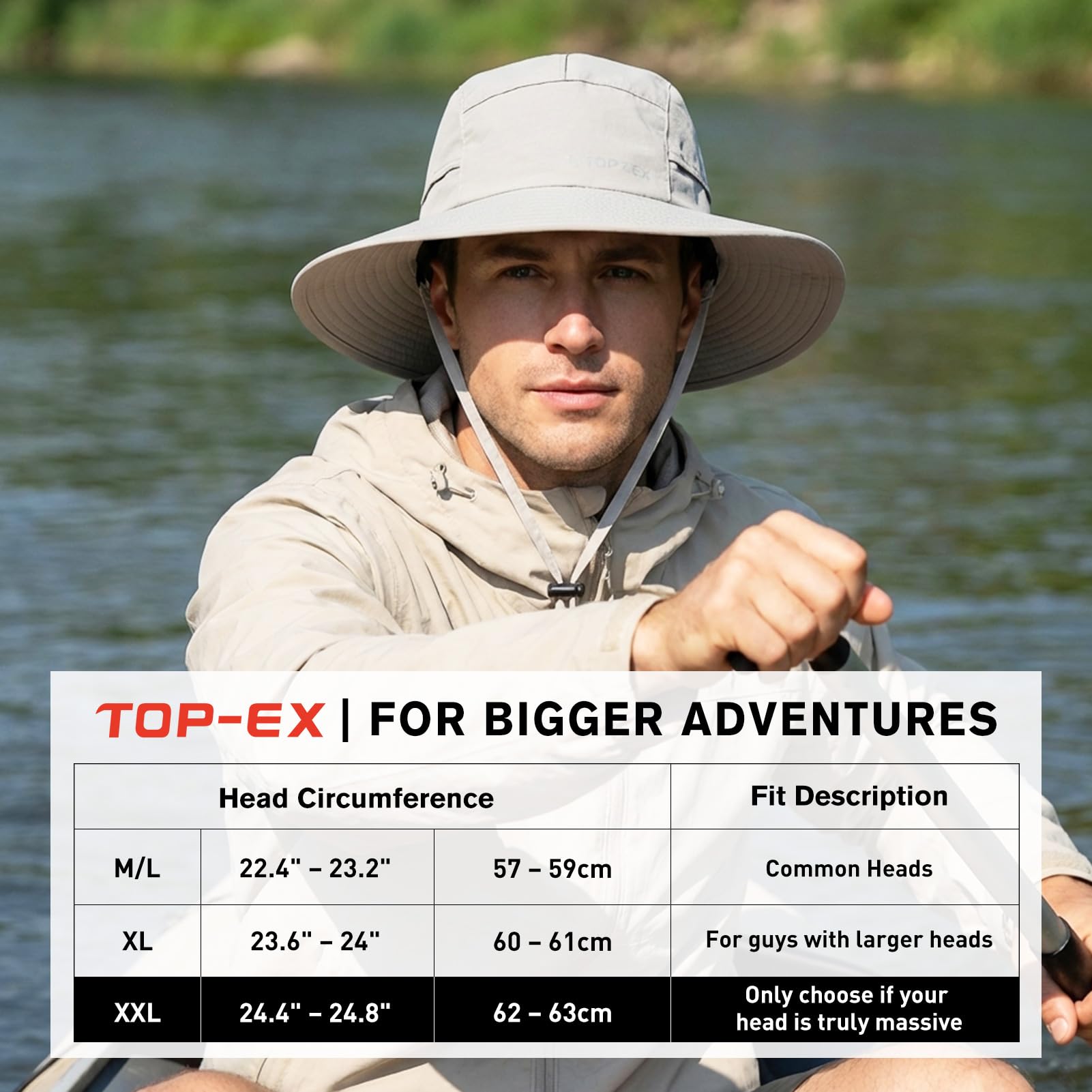 TOP-EX Chapeau de soleil imperméable à large bord pour homme XL/XXL - Protection solaire UPF 50+ - Pliable