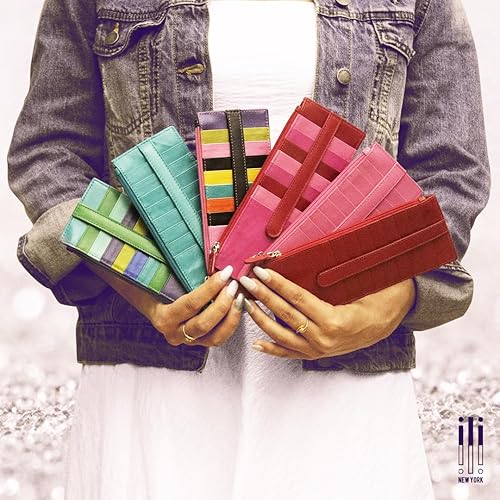 Miniatura 3 de ili New York Cartera larga delgada de doble cara, tarjetero con bloqueo RFID con ventana de identificación y bolsillo lateral con cremallera para