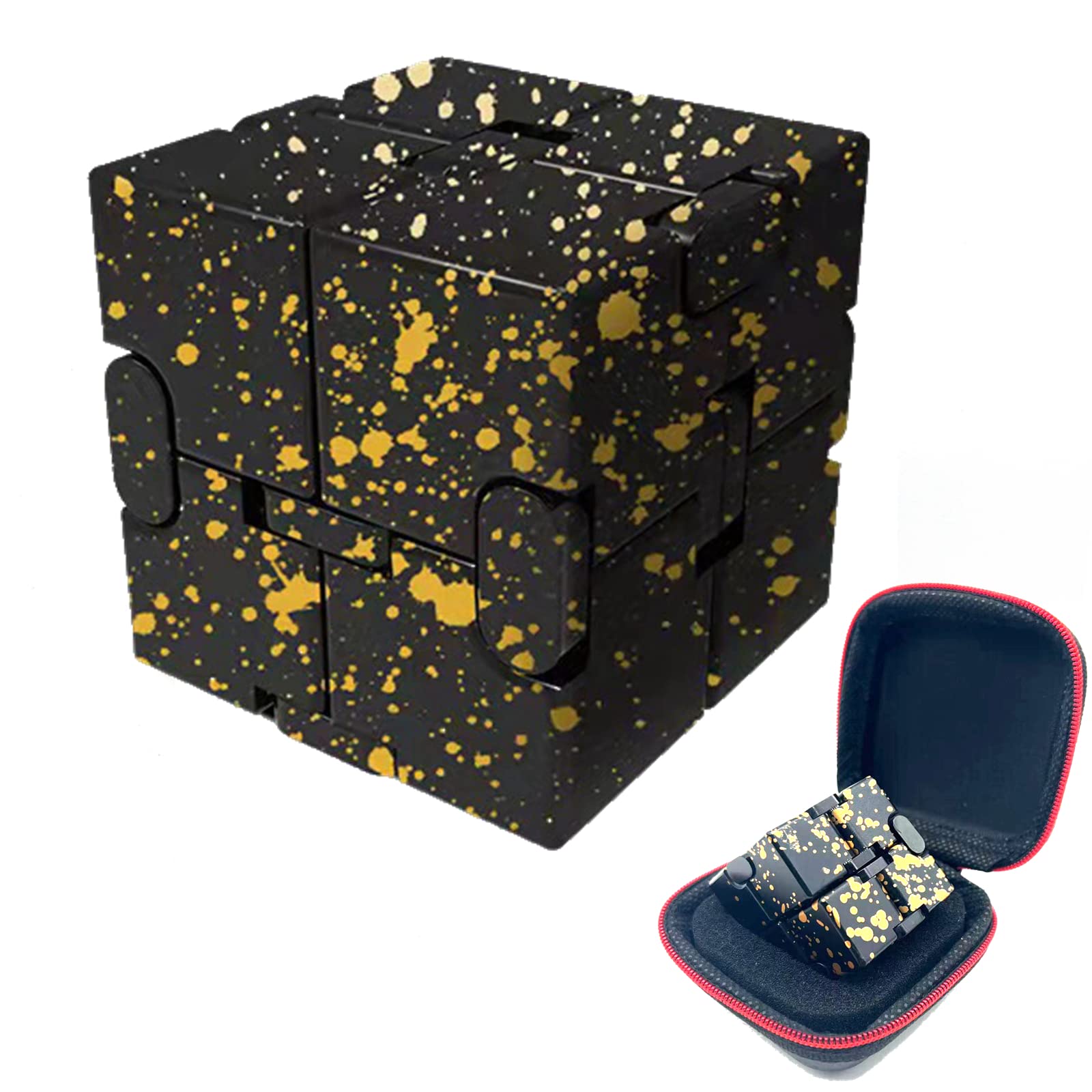 Metal Fidget Toys Infinity Cube for Men Anxiety Stress Relief Aluminum Alloy Material (Black & Yellow)