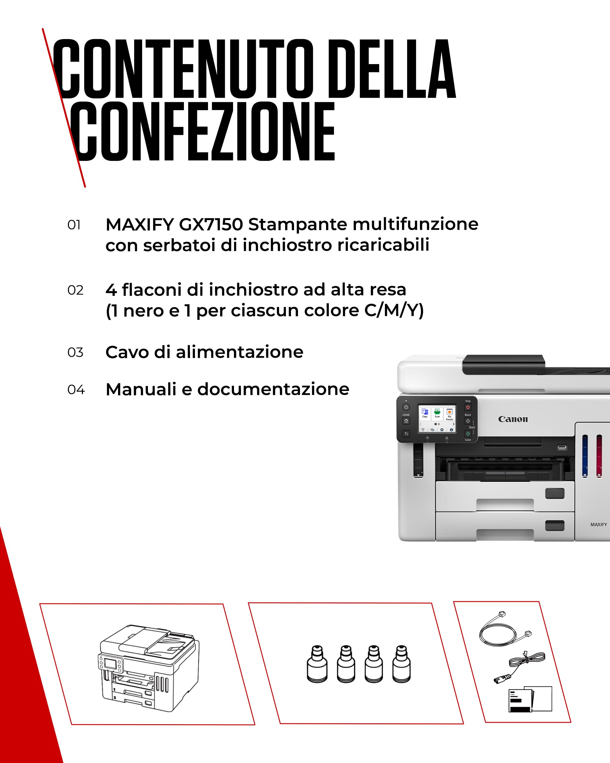 Canon MAXIFY GX7150 Stampante Multifunzione Ufficio Compatta con Scanner MegaTank Wireless Ethernet USB