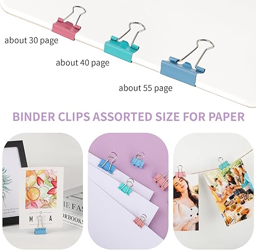 Miniatura 4 de Paquete de 2 clips de papel y clips para carpeta, varios tamaños para organizar documentos y papeles (multicolor)