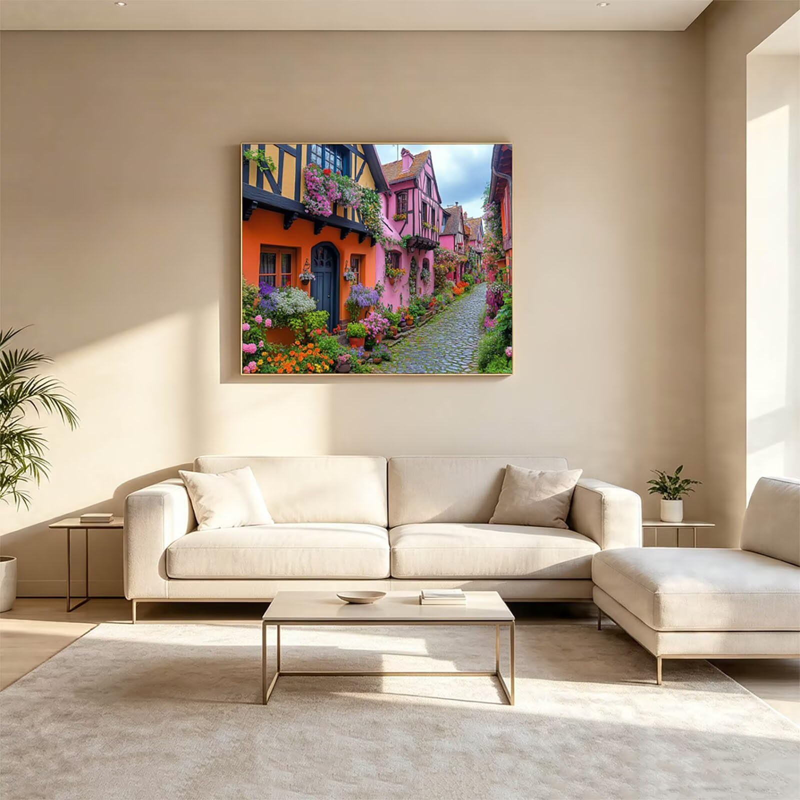 Dipingere con i Numeri Adulti Flower Tele per Dipingere 100x135cm ZSHS2485 | Kit Pittura Hobby Creativi Adulti con Colori Acrilici Pennello Paittura Tela Vista Stradale per Quadri Moderni Soggiorno