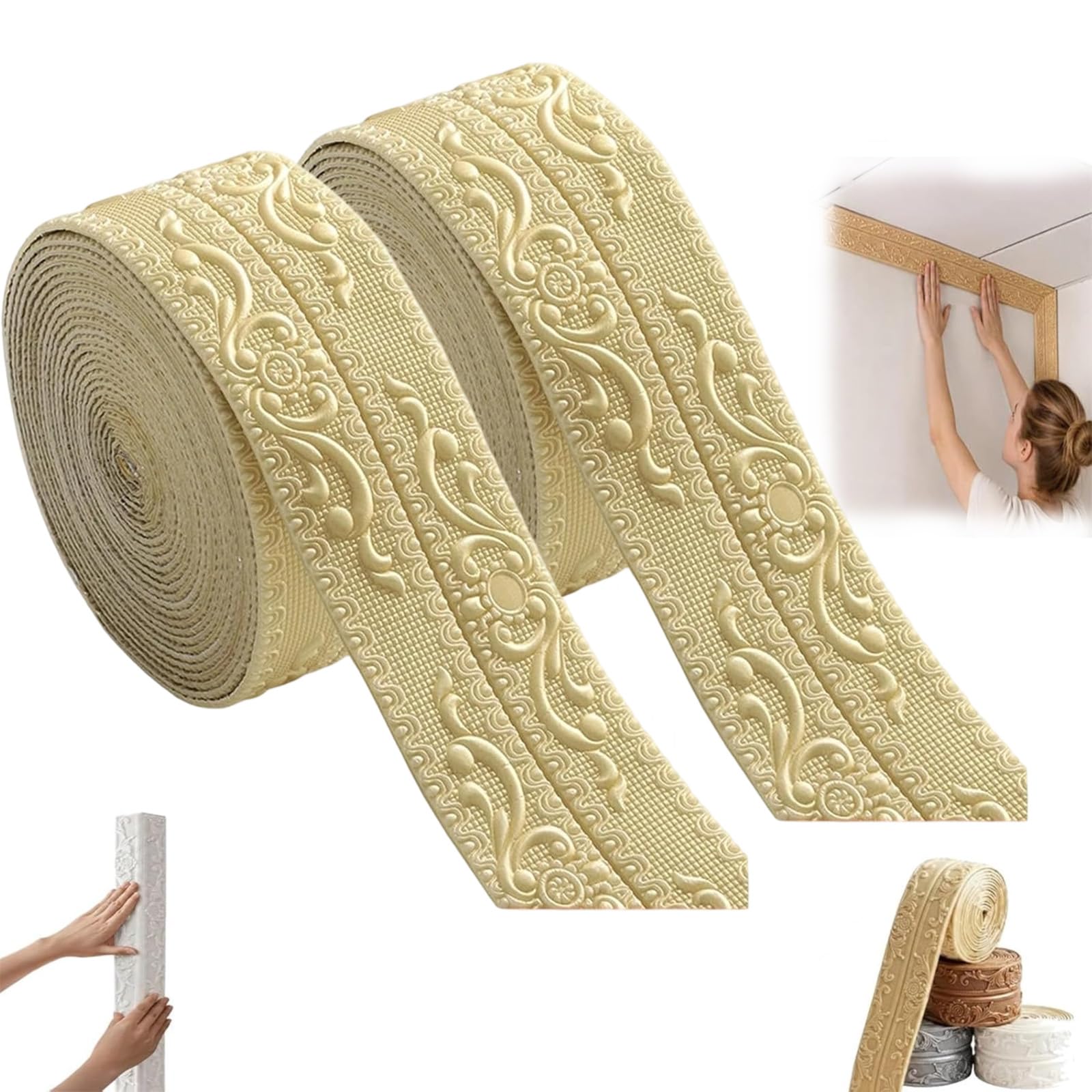 ELMVAR Self-Adhesive Vintage Decor Molding Trim, DIY Decorative Border Tape for Walls & Furniture, Foam Molding Trim Peel and Stick for Home Decor, Baseboards Ceilings (Gold *2)