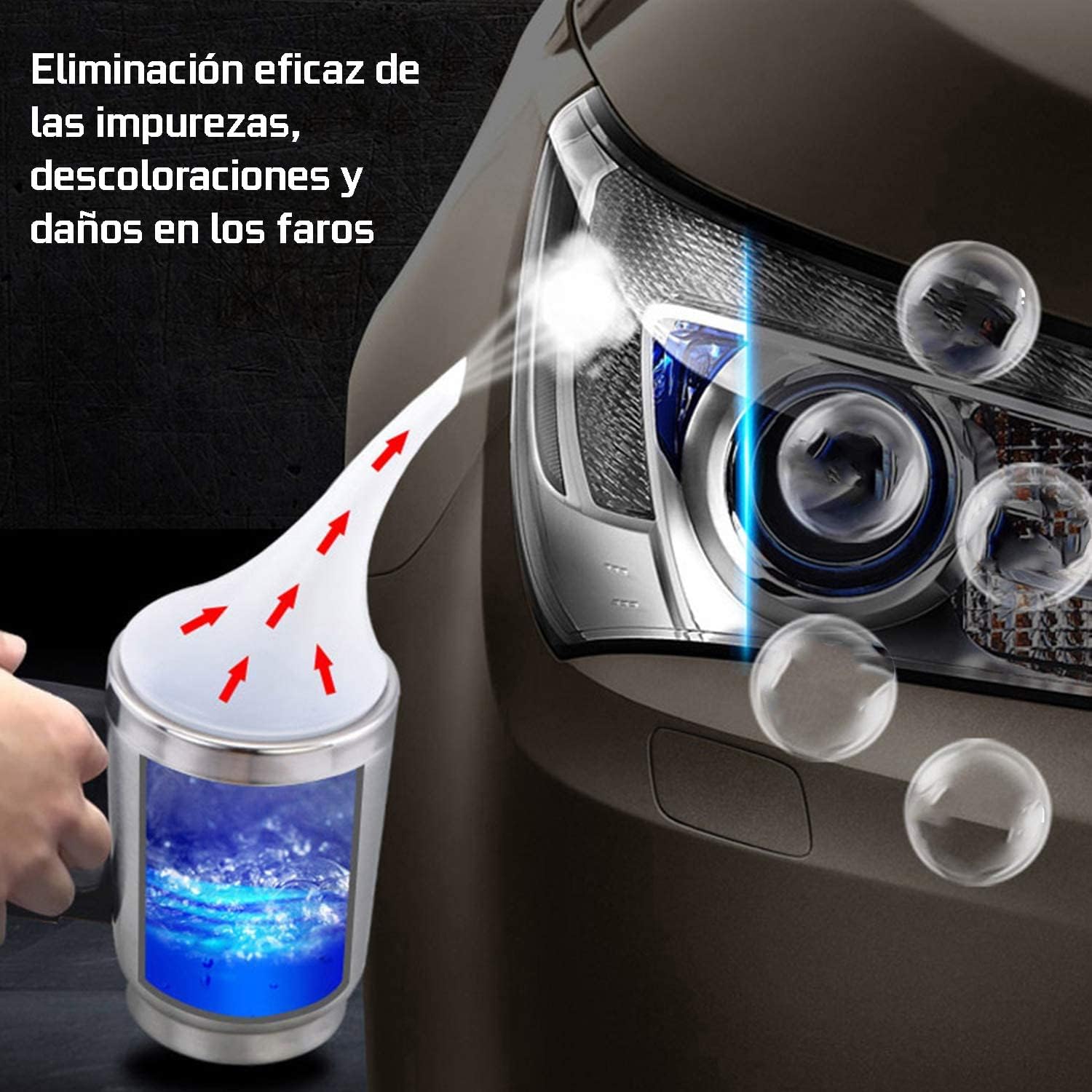 Kit Restauración Faros Coche Polímero Líquido 800ml con Lijas Cinta Vaporizador y Accesorios Completo