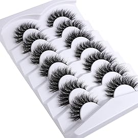 Mebver Fake Lashes False Eyelashes Cat Eye Lashes Faux Mink Lashes Natural Look 8D Fluffy Wispy Lashes That Look Like Extensions Pestaas Postizas D Curl Lash Strips 7 Pairs Pack