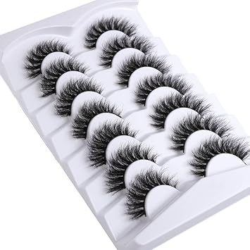 Mebver Fake Lashes False Eyelashes Cat Eye Lashes Faux Mink Lashes Natural Look 8D Fluffy Wispy Lashes That Look Like Extensions Pestanas Postizas D Curl Lash Strips 7 Pairs Pack