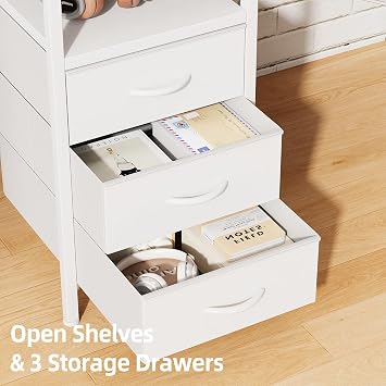CAIYUN 120cm Corner Desk with Drawers, Reversible L shaped Computer Desk with Power Outlet, Home Office Desk with USB Charging Port, White