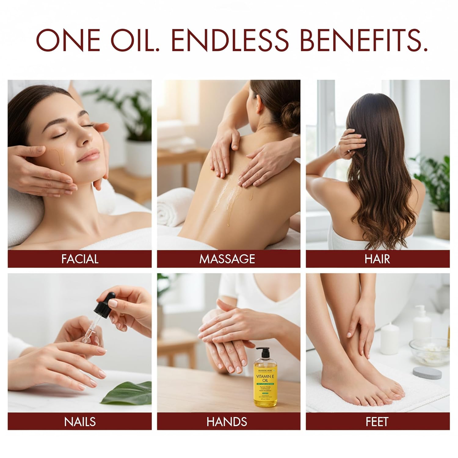 Majestic Pure Vitamin E Oil 8 Oz - 100% Pure 20,000 IU- Cold Pressed & Hexane Free Natural oil for Skin, Face, Hair and Body Oil, Non-GMO Gluten Free Formula - Image 3