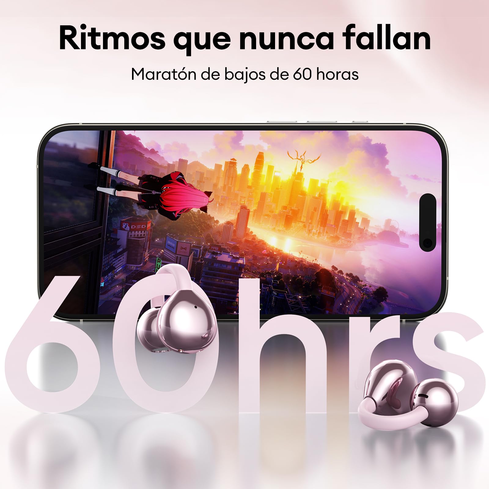 Auriculares Oreja Abierta Inalambricos Bluetooth con Pantalla LED y Decoración de Mariposa, Clip Abierto, Estilo Moderno, Sonido Envolvente, Auriculares Open Ear para Mujeres Elegantes, M100 Rosa
