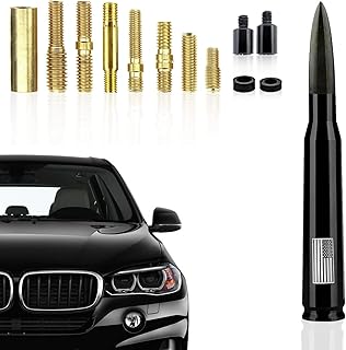 Pack-1 Car Truck Bullet Antenna, Highly Durable Premium Bullet Antenna, Universal Vehicle Short Antenna Replacement with American Flag Design, Bullet Antenna for Chevy & GMC Trucks (Black)
