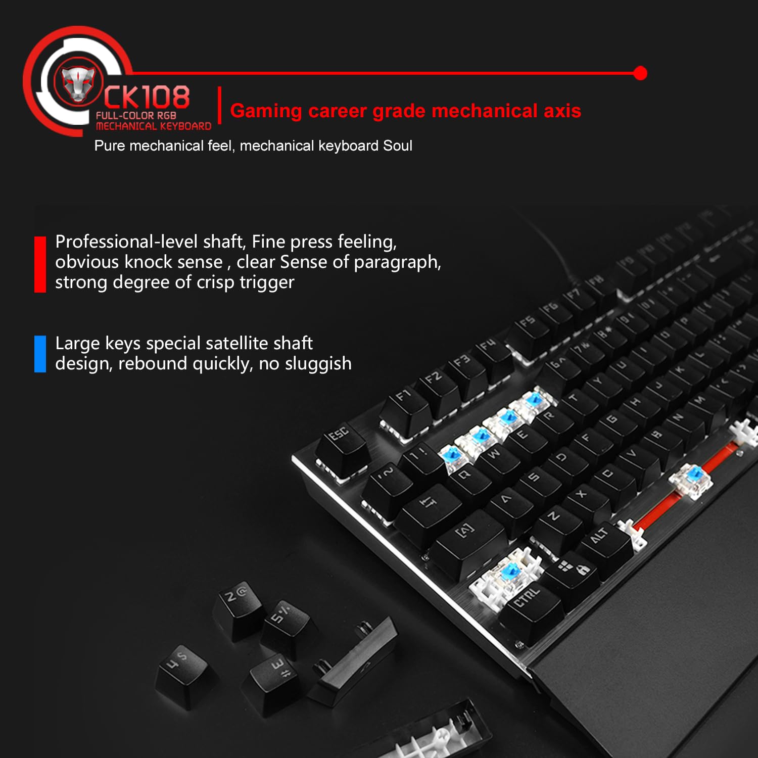 MOTOSPEED Teclado mecânico para jogos CK108 RGB retroiluminado por