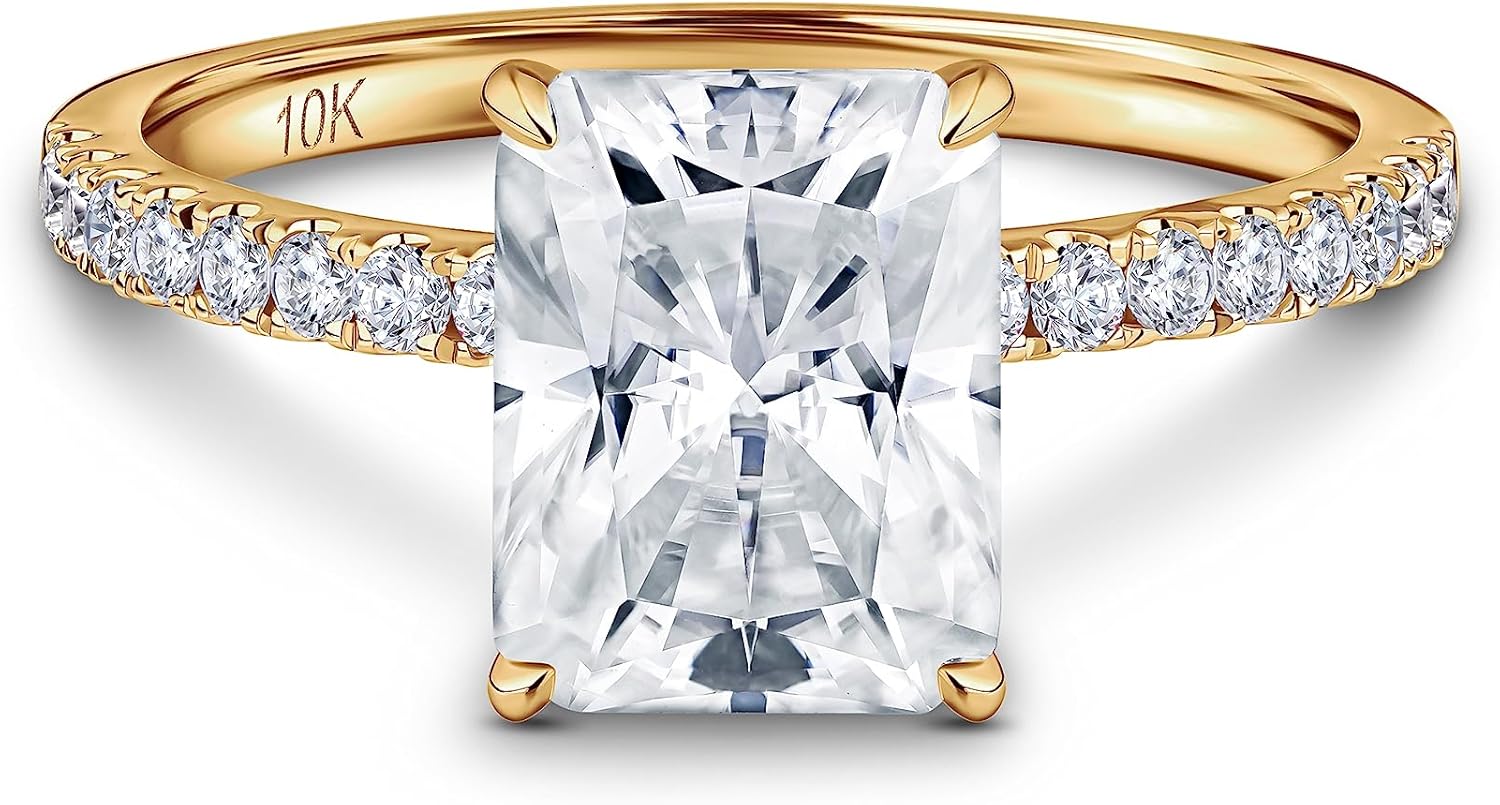 ISAAC WOLF 10k Gold 1 Carat Moissanite Ring Radiant Cut Engagement Rings for Women