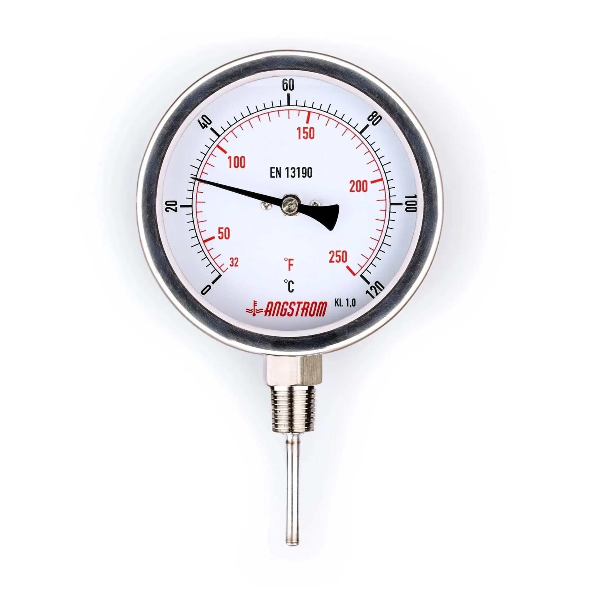 Angstrom - 120C/F Bimetal Stainless Steel Thermometer, 4" Dial, Stem length 63mm, 1/2" NPT Thread Connection