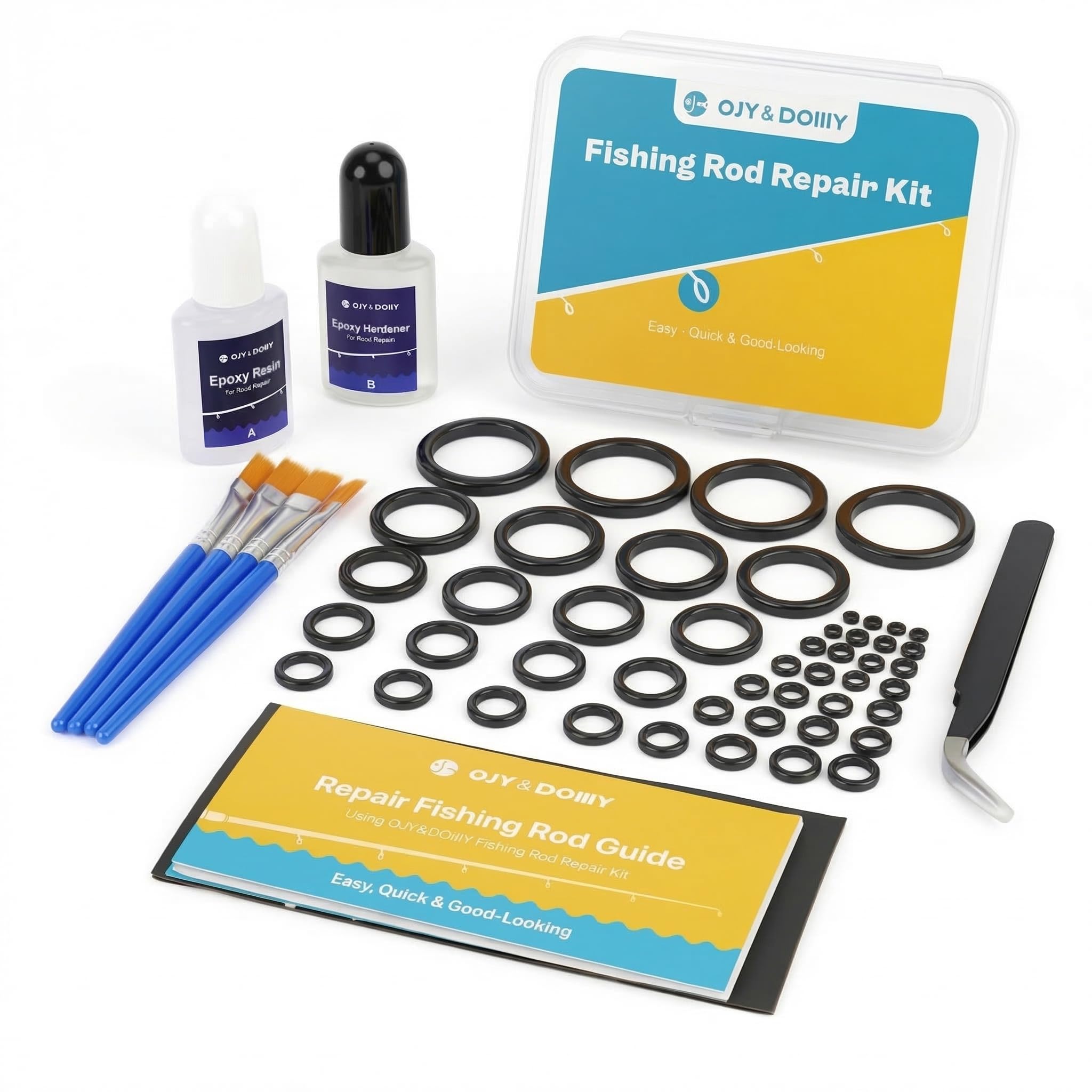 Fishing Rod Repair Kit,Fishing Pole Eyelet Ceramic Insert Eyes Repair with 52 Guide Rings and Supplies