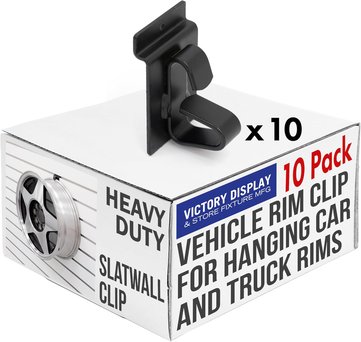 VICTORY DISPLAY & STORE FIXTURE MFG Vehicle Rim Clip for Hanging Car and Truck Rims from Slatwall Panels (Quantity 10) (10)