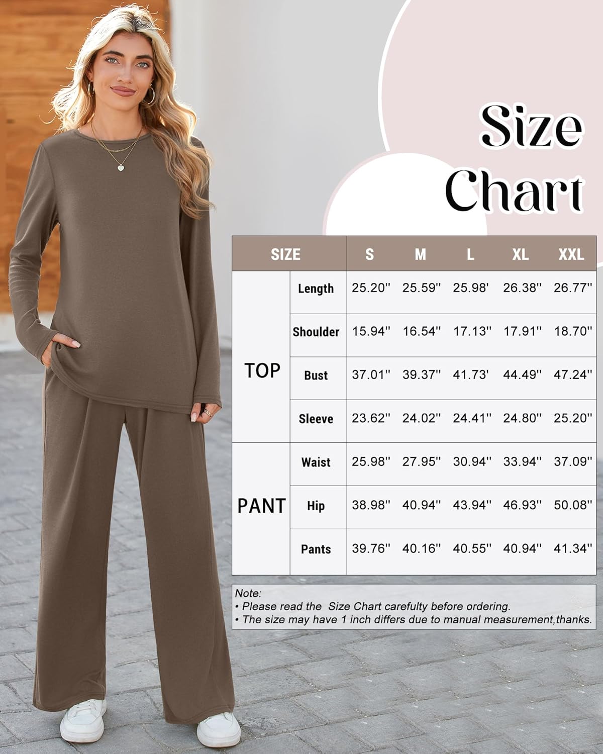 Ficerd Women's 2 Piece Casual Tracksuit Long Sleeve Lounge Sets Crew Neck Pullover Tops Long Pants with Pockets Outfits - Image 6