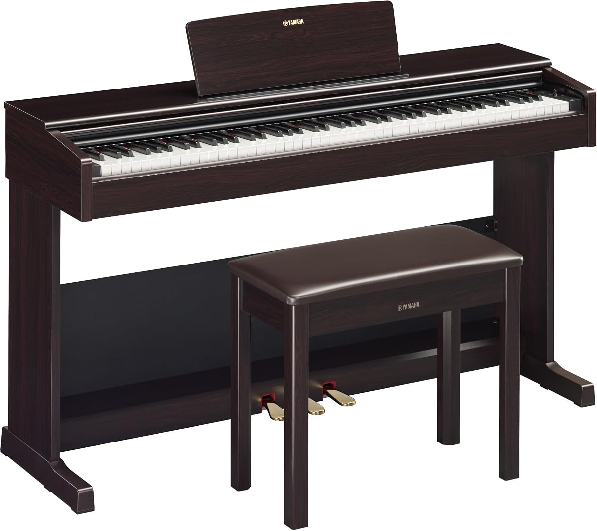 Arius Series Piano digital vertical de acción ponderada de 88 teclas para jugadores principiantes e intermedios, respuesta dinámica, sonido de piano de cola, unidad de 3 pedales, banco incluido, palisandro YDP105R