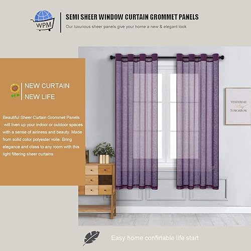 Miniatura 2 de WPM - Paneles de cortina traslúcidas para ventana, dormitorio, cocina, habitación de los niños, cortinas de gasa semi lisa con ojales, para sala de