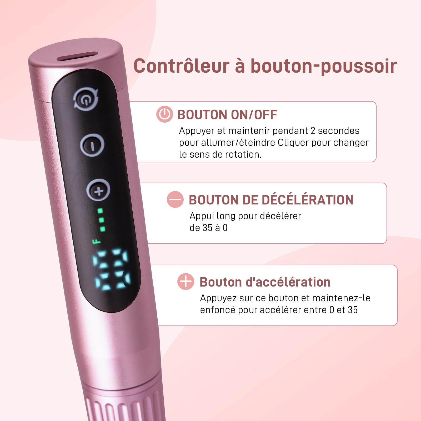 Fresa per Unghie,Fresa Elettrica Ricaricabile Senza Fili a 35000 Giri al Minuto,Lime per Unghie Elettriche in Gel Acrilico Professionali per Manicure e Pedicure,Per Viaggi a Casa o in Salone (Rosa)