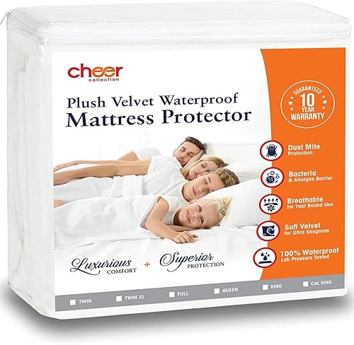 Cheer Collection Protector de colchón Queen 100% impermeable de terciopelo suave y silencioso