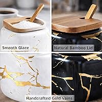 Vista 5 de 2 juegos de azucareros de cerámica de mármol con frasco de condimentos de cerámica con tapa de madera y cuchara de madera (negro y blanco)