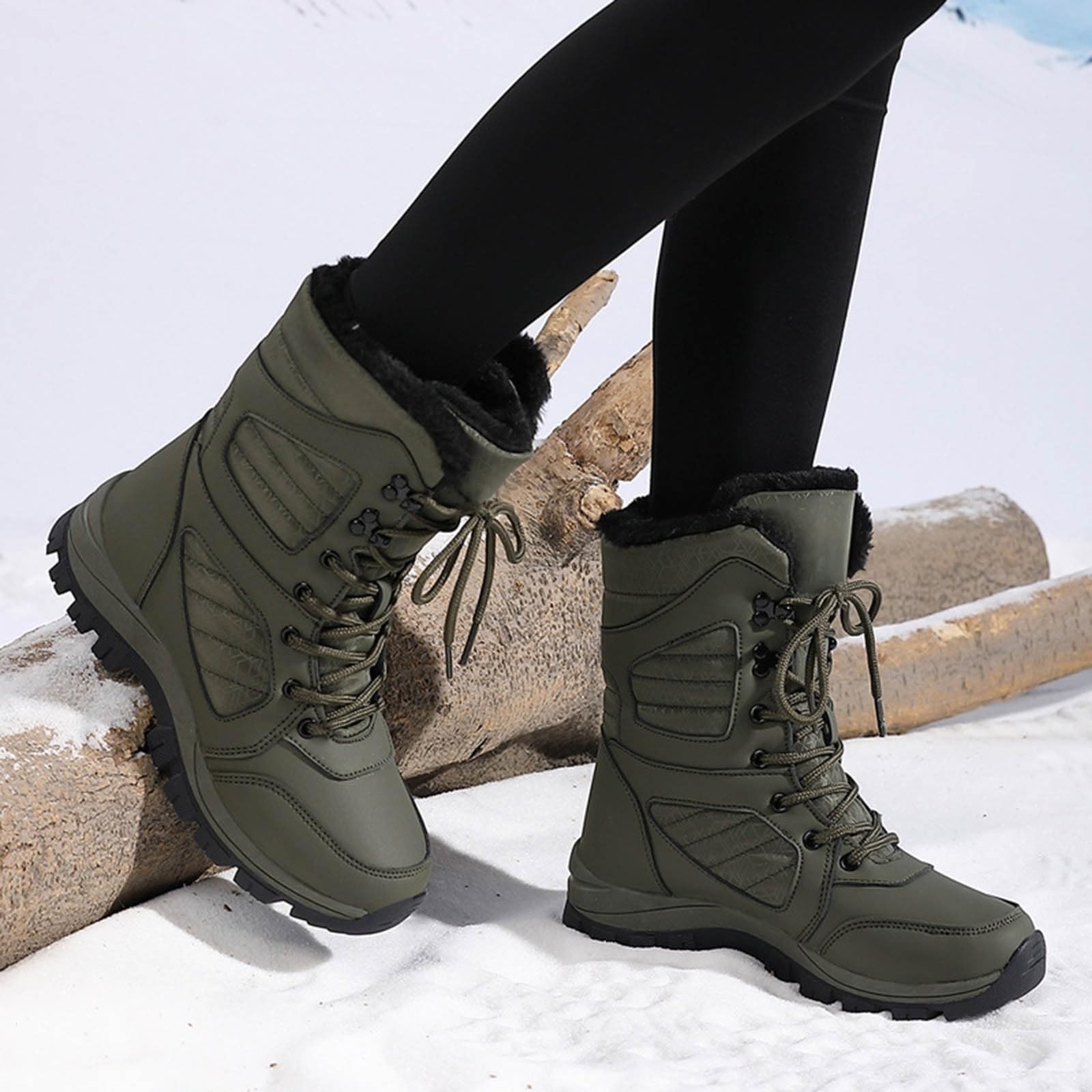 Générique Botte Hiver Femme Imperméable Fourrées Chaude Bottines Confortables Antidérapant Mollet Large Chaussures Chaudes Résistant À L’humidité Fermeture Éclair Bottes Outdoor Randonnée Courses