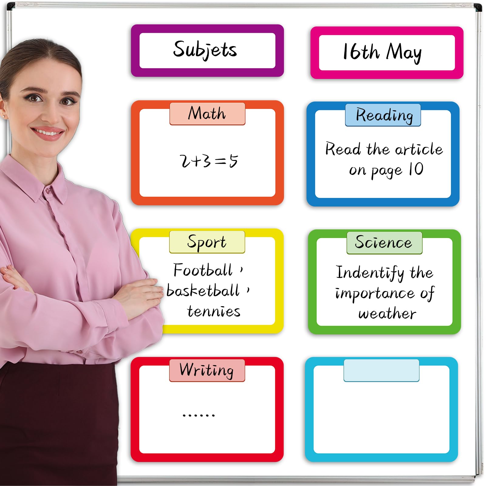 8PCS Magnetic Dry Erase Label Write & Wipe Paper Organization Chart for Classroom Whiteboard Goals Targets Teacher Organizations Objectives Board Bright Colorful Learning Magnets for School Supplies