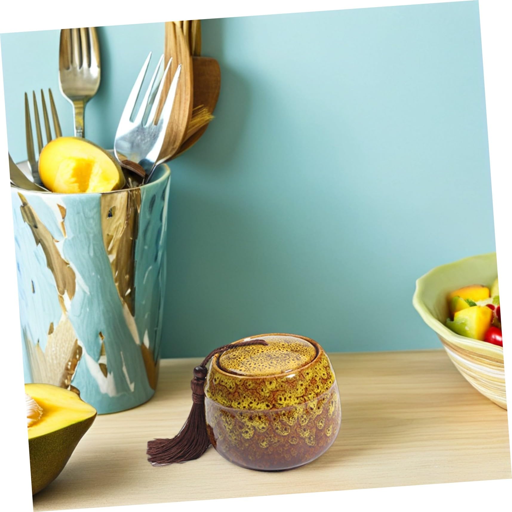 Mipcase Recipientes de Cerámica para Té, 5 Piezas Multiusos Tapa Sellada, Diseño Exquisito y Funcional para Almacenamiento en Cocina y Adorno de Escritorio