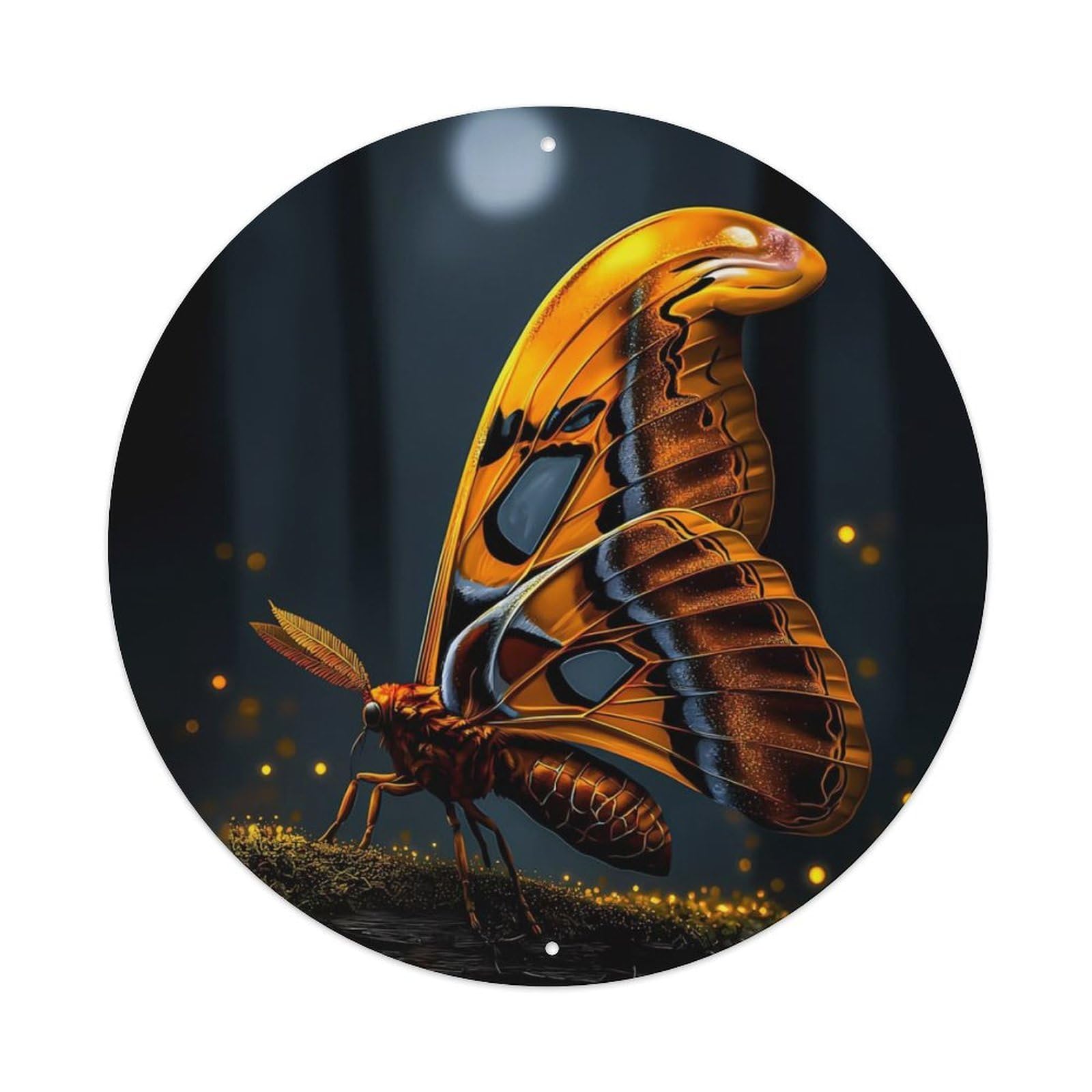 Animal Giant Atlas Moth Night Forest Firefly Glowing Moon Vintage Metal Tin Sign Plaque Wall Decor for Cafe, Club Bar, Office, Garden Metal Poster 8x8Inch