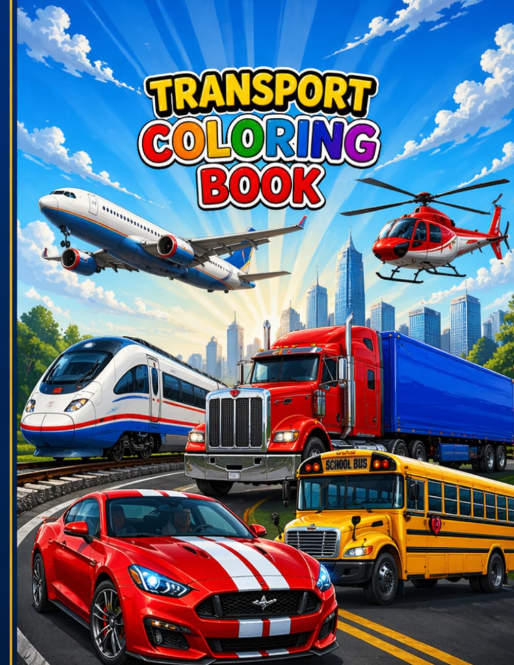 Transport Coloring Book for Kids: Fun Cars, Trucks, Planes, Buses and More Easy Vehicle Coloring Pages for Boys & Girls Ages