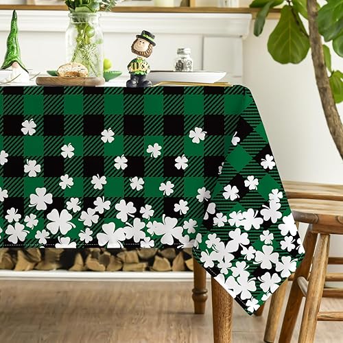 Miniatura 4 de Horaldaily Mantel para el día de San Patricio de 60 x 84 pulgadas, diseño de trébol a cuadros de búfalo para decoración de fiestas, pícnic, cenas