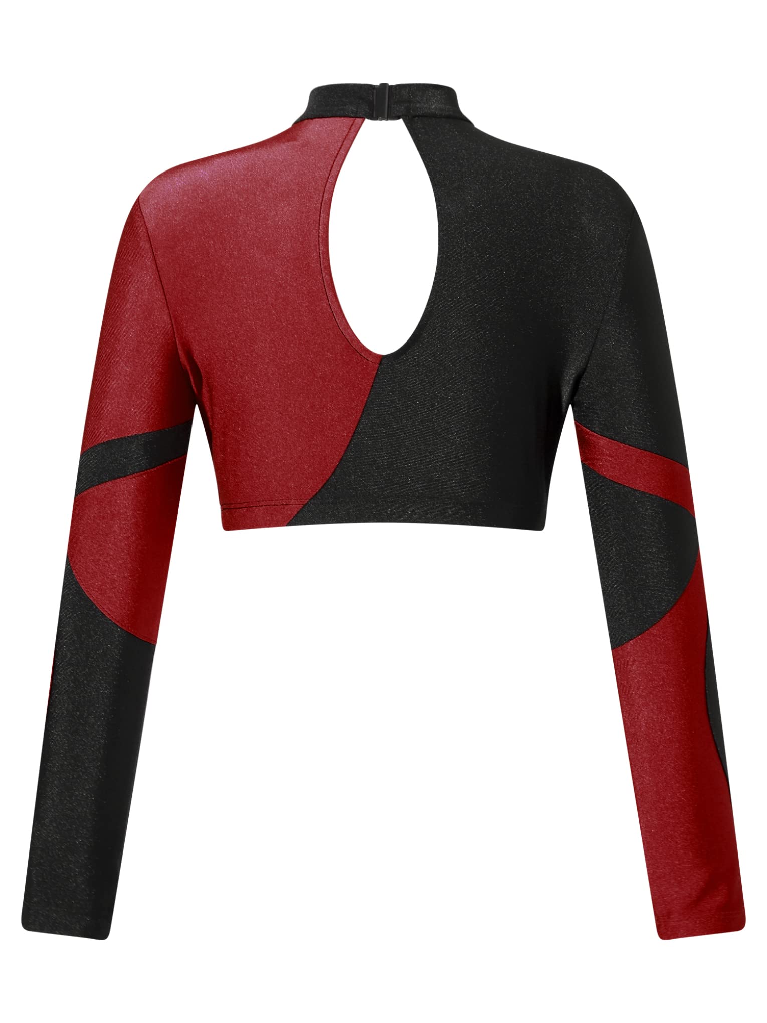 JanJean Kids Girls Long Sleeve Shiny Rhinestone Dance Crop Top for Hip Hop Jazz Streetwear Performance Show Burgundy 8 Years