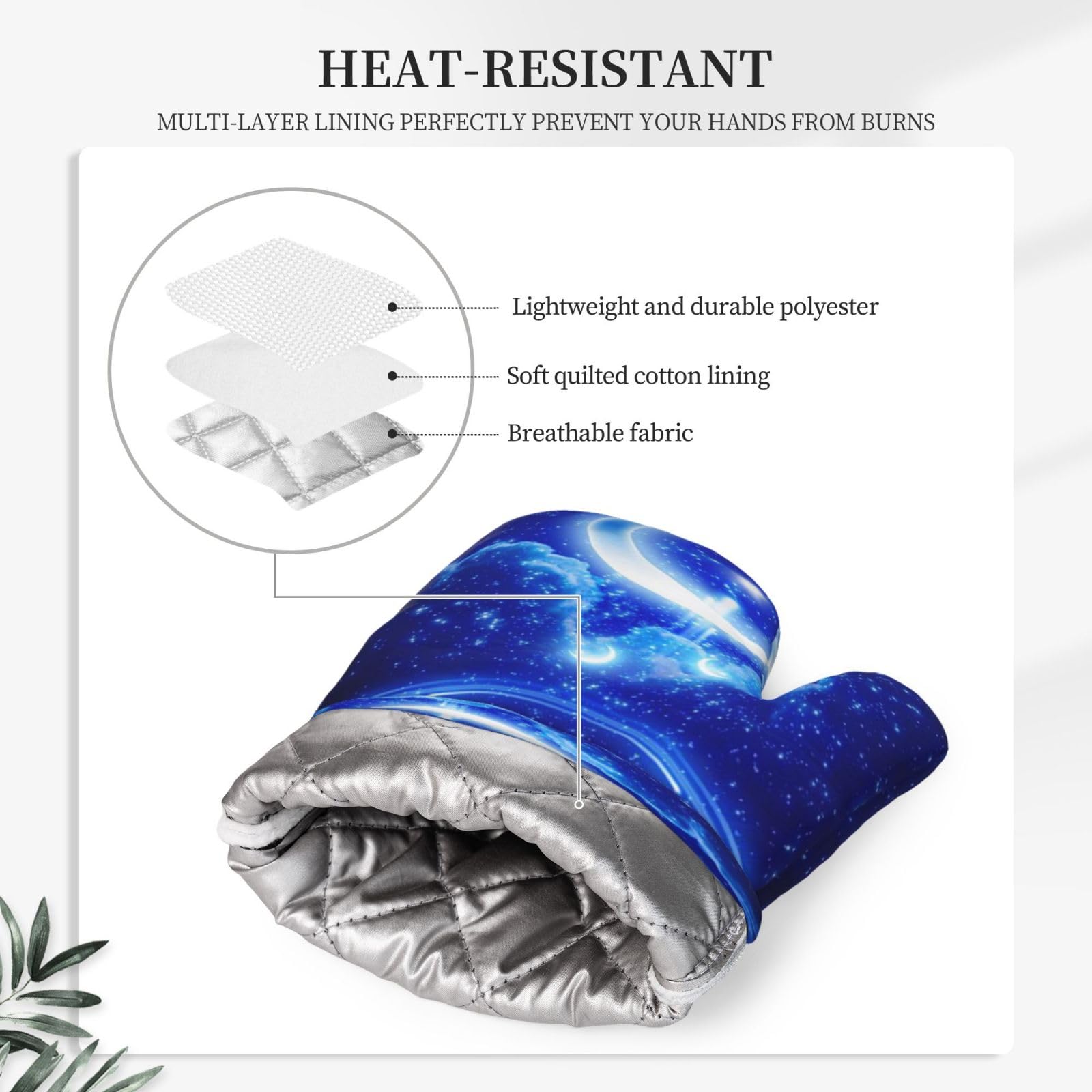 Maniques Cuisine Résistantes à La Chaleur – Lot De 2 – Motif Galaxy – Doublure Coton Antidérapant - 3