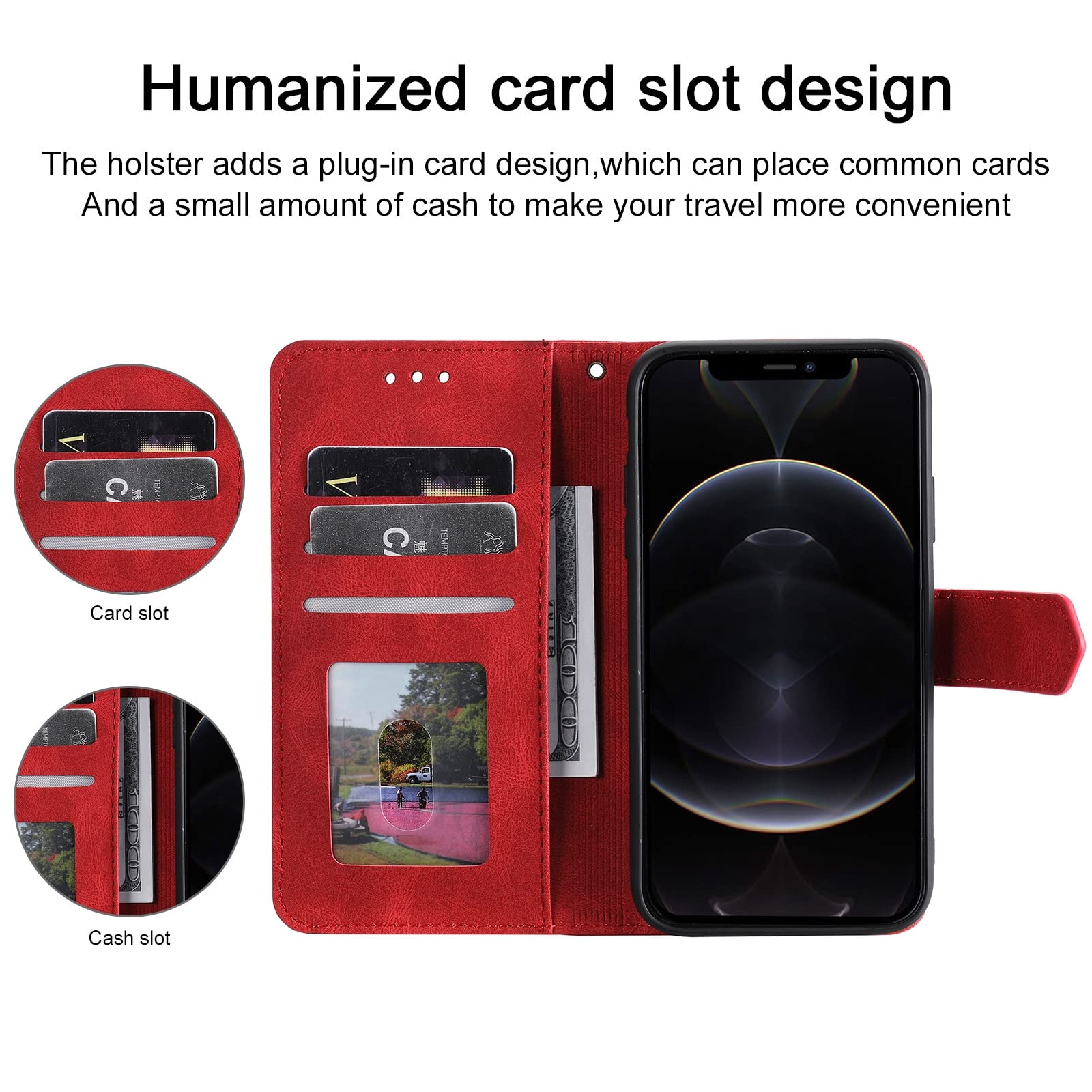 LTL Etui na telefon do iPhone 13 Mini/13/13 Pro/13 Pro Max, wysokiej jakości skórzane etui z klapką, etui z przegródkami na karty, podpórka, magnetyczne zamknięcie, czerwony, 13 Pro 6,1 cala