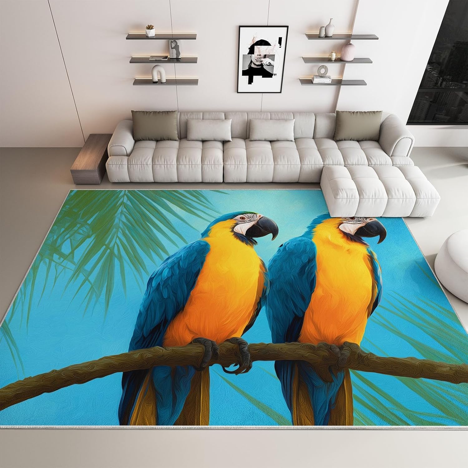 Tapis perroquet 120x180 cm lavable en machine pour salon et chambre enfant
