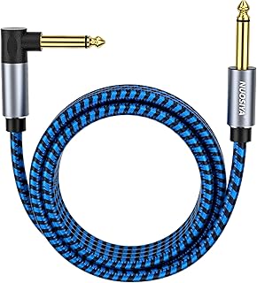 1/4 Inch TS Guitar Cable 10ft Electric Instrument Bass AMP Cord Guitar Cables for Electric Mandolin, Pro Audio (Straight to Right Angle) with OFC-Graphene Hybrid Shield& Braided Fishing Line