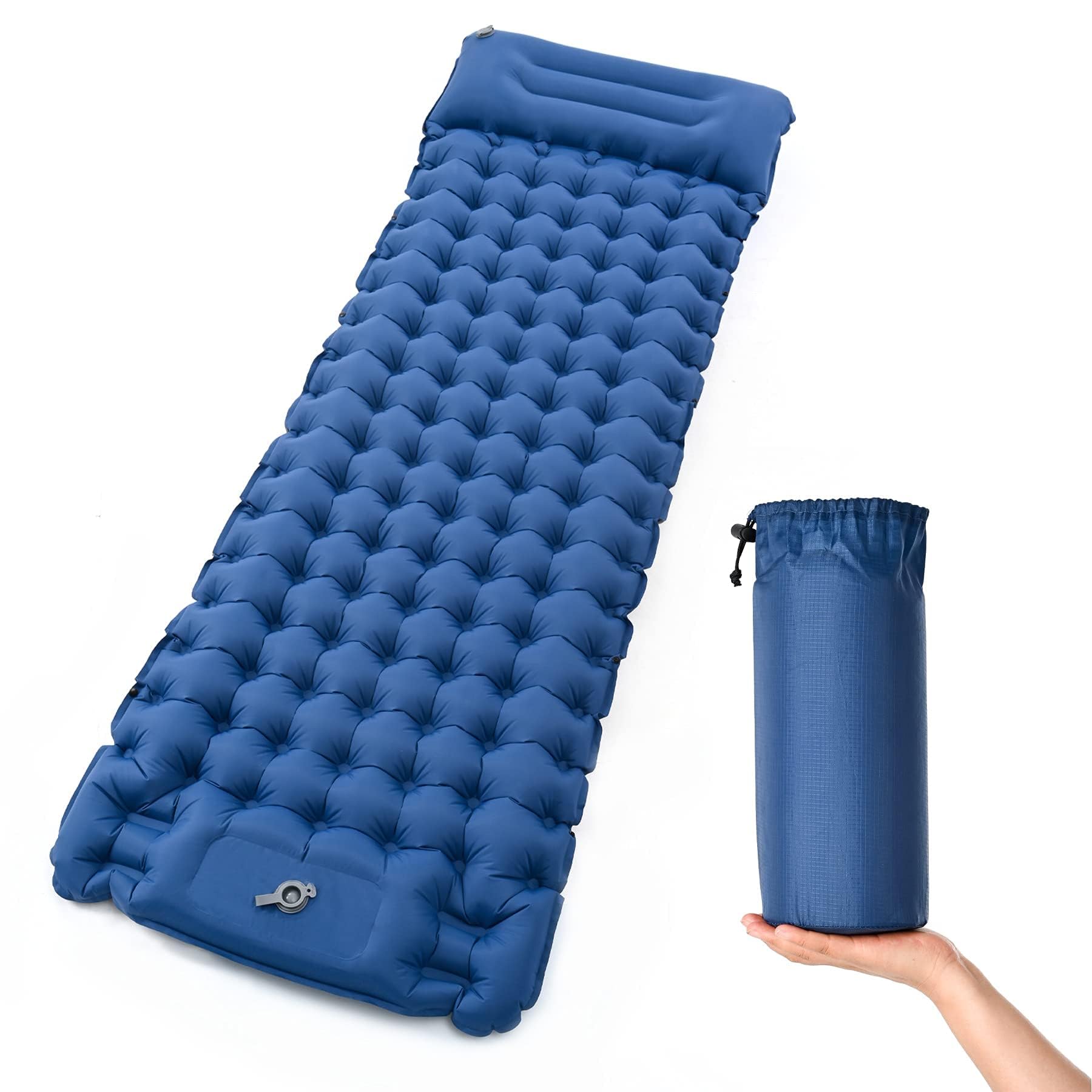Aputue Camping Sleeping Pad, Ultralight Inflatable Waterproof Sleeping Mat with Pillow and Built-in Pump, Camping Mat Thick Air Mattress with Bag for Tent, Backpacking, Hiking, Camp, Travel