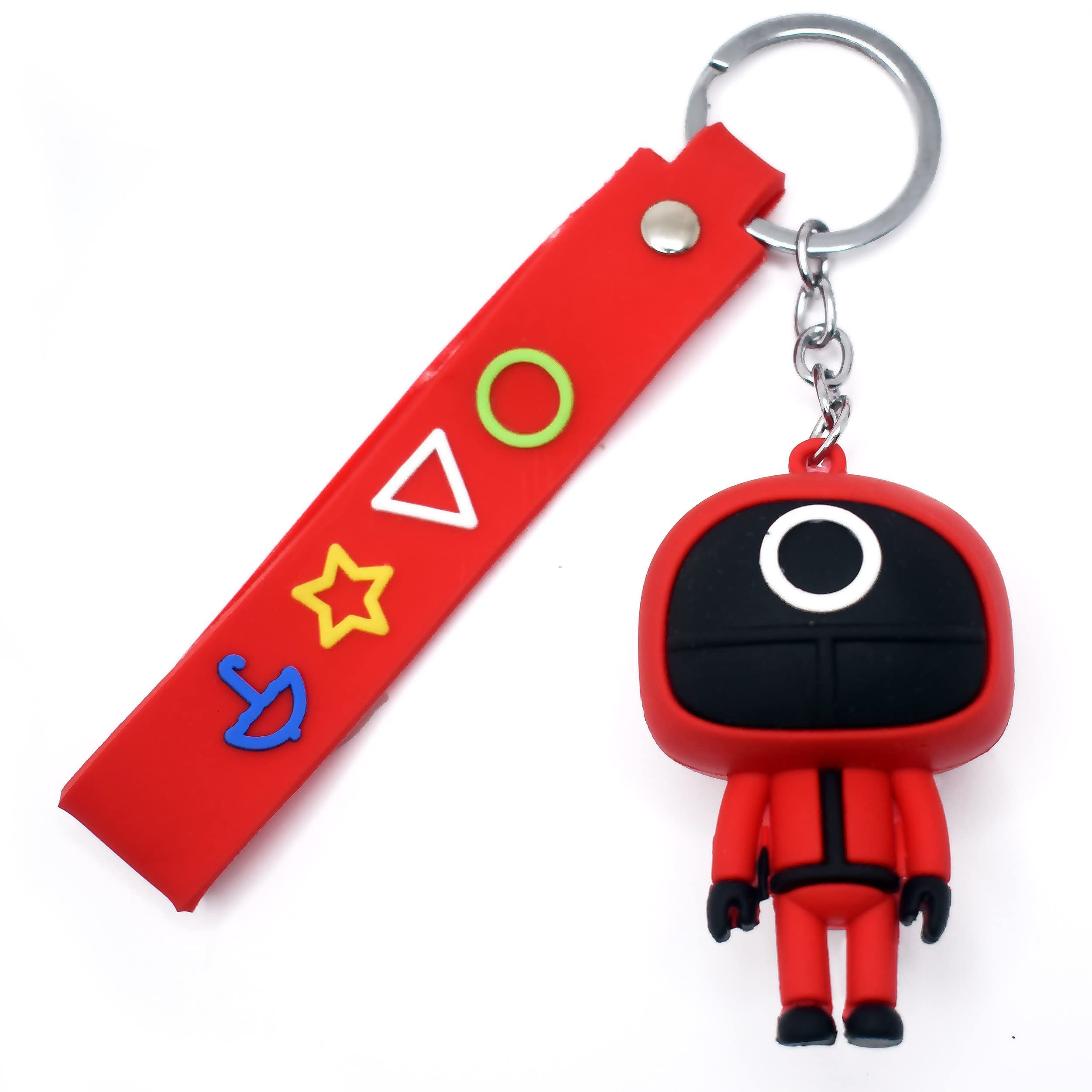 HAWKISTER 3D Cute (Skuid Game-Circle) Miniature Character Fancy Key Chain with Metal Clasp & Rubber Lanyard, Red (1 Unit)