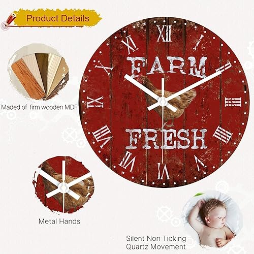 Miniatura 3 de DreamAutumn Reloj de pared de madera vintage con temática de playa rústica y costera redondo relojes de pared grandes funciona con pilas sin tictac