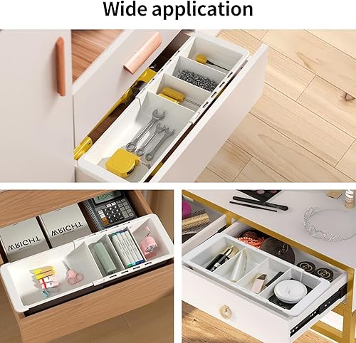Miniatura 5 de Organizador de cajones de plástico para oficina, baño, dormitorio, escritorio de cocina, 1 capa más bandeja de almacenamiento blanca, expandible de