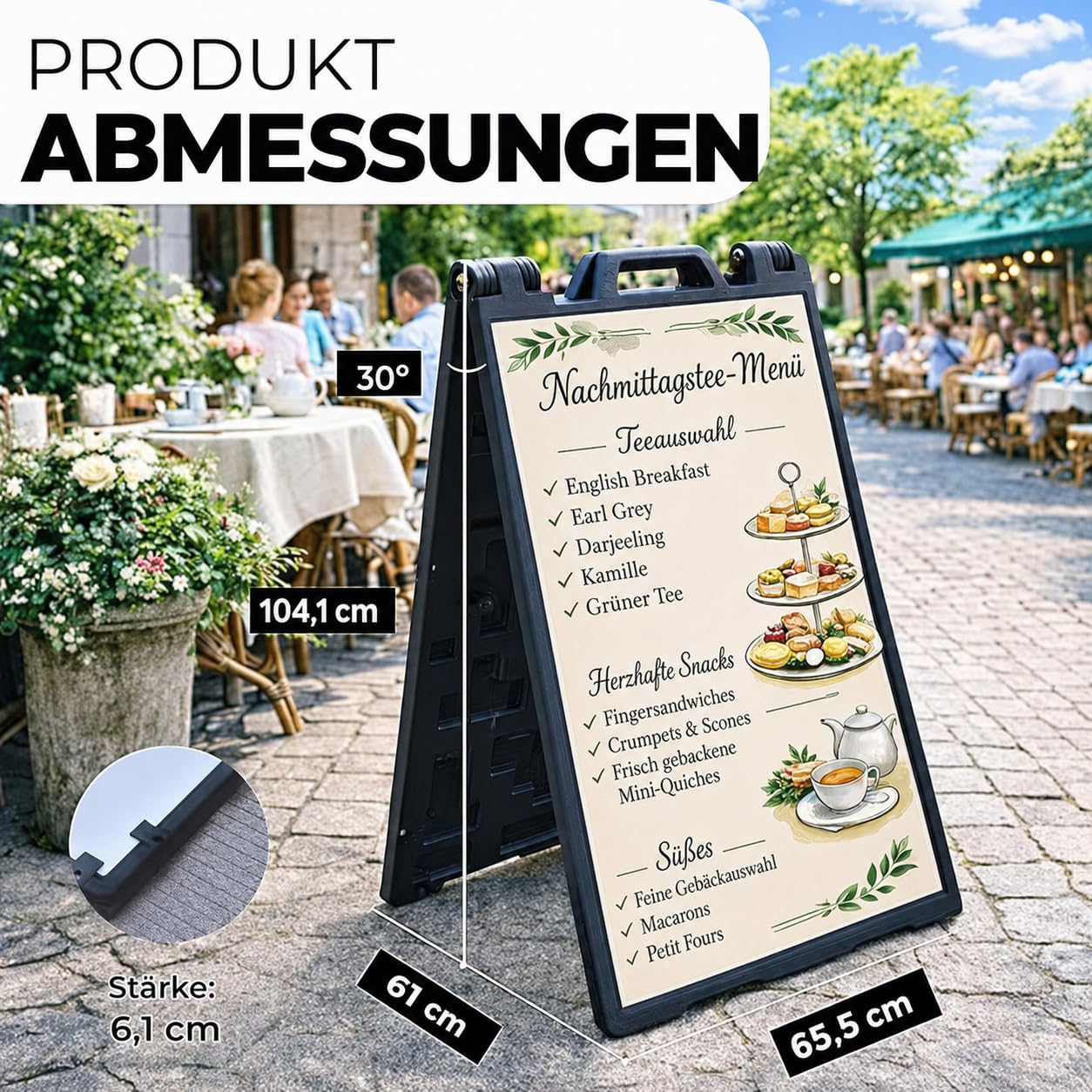 Outdoor A-Frame Kundenstopper, doppelseitiger Werbeaufsteller, ca. 104 × 65,5 × 6 cm, wasserbefüllbar, wetterfestes Gehweg-Sandwichboard für Außen- und Innenwerbung