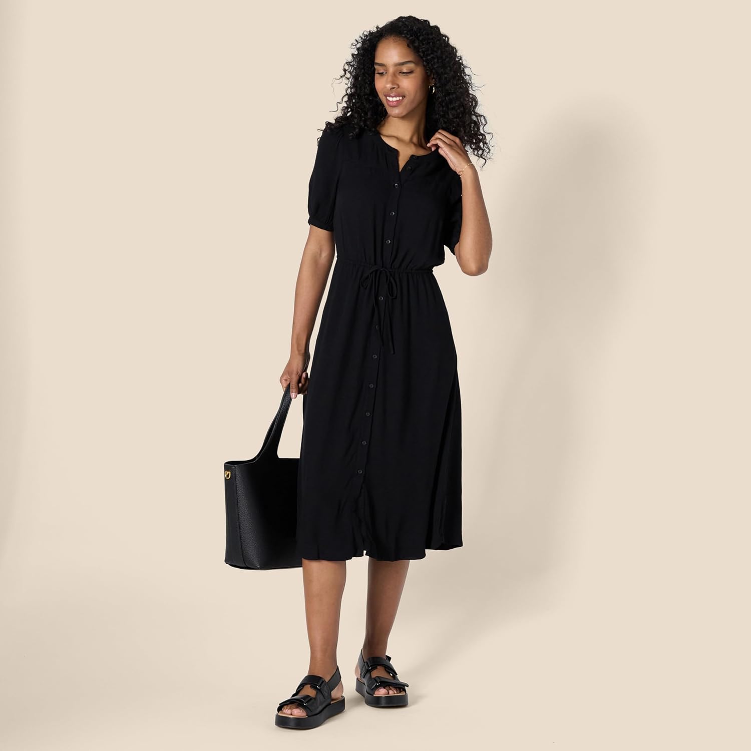 Amazon Essentials Women's Fit and Flare Half-Sleeve Waisted Midi A-Line Dress with Pockets - Image 5