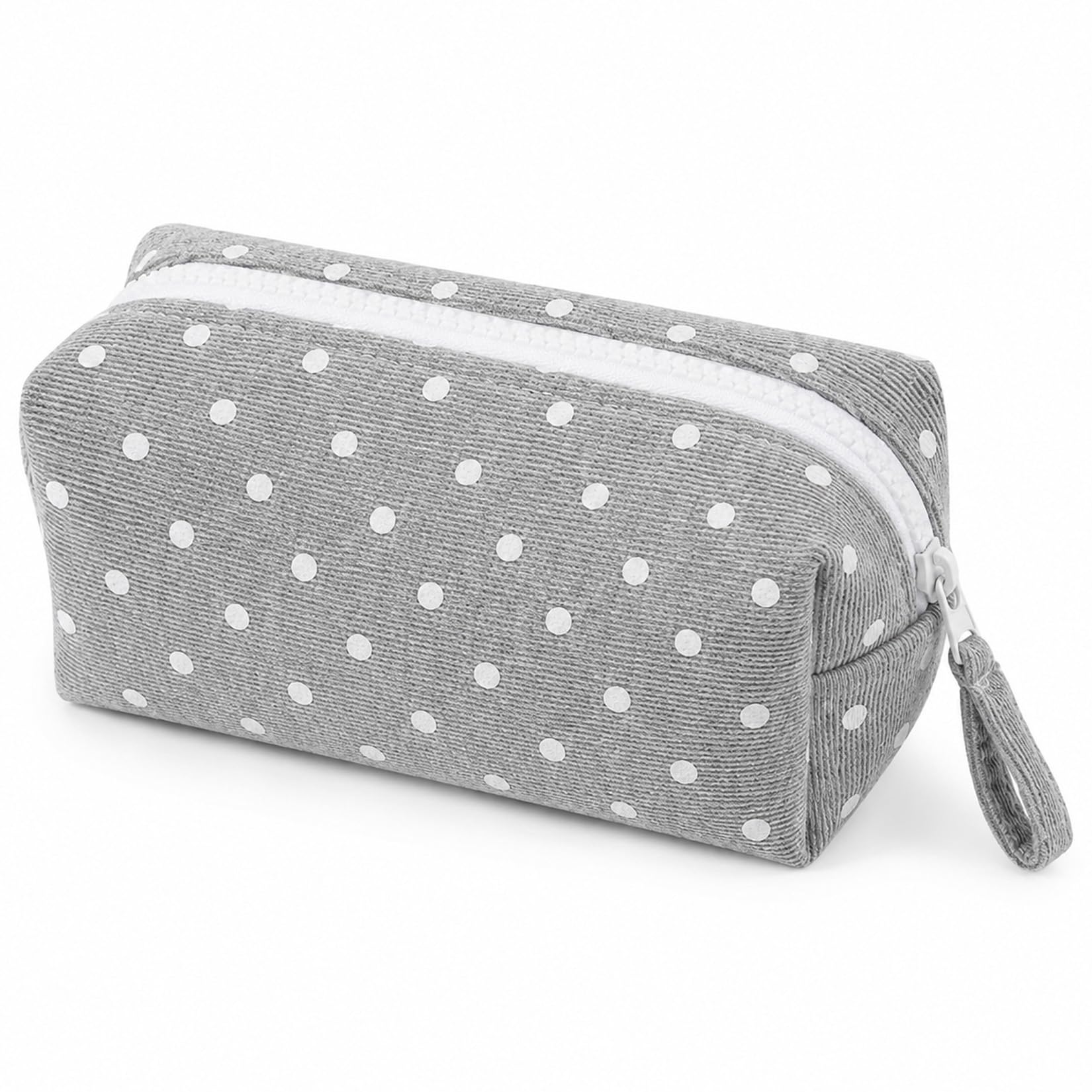 Polka Dot Pencil Case, Grey, Wide Zip Opening, Side Carry Loop, 1-Pack