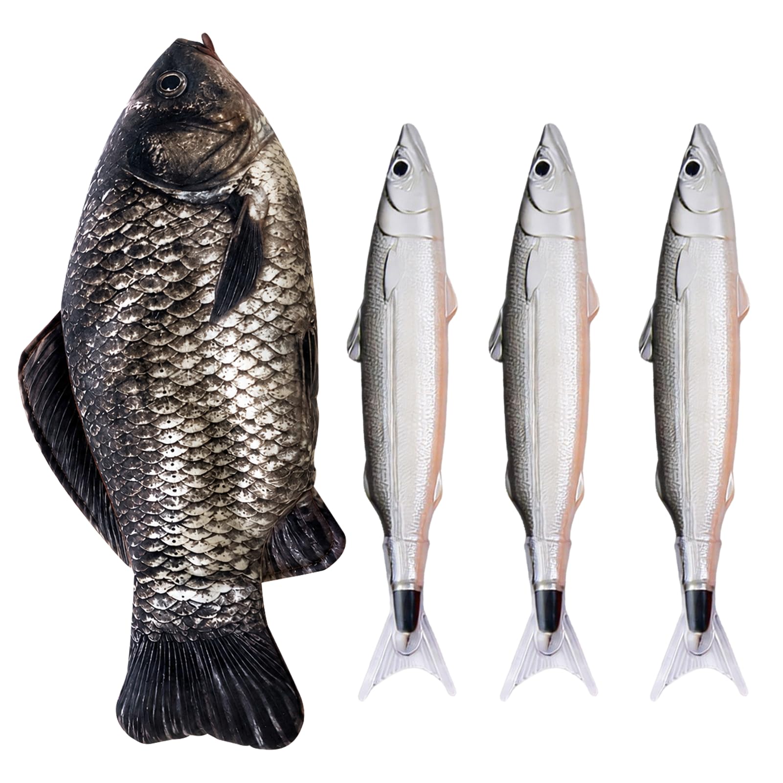 Yupaluz 1Set Fish Pen, Fish Shaped Pencil case 4pcs Black pens Included, Fish Gifts Novelty School Supplies for Students Teachers Office